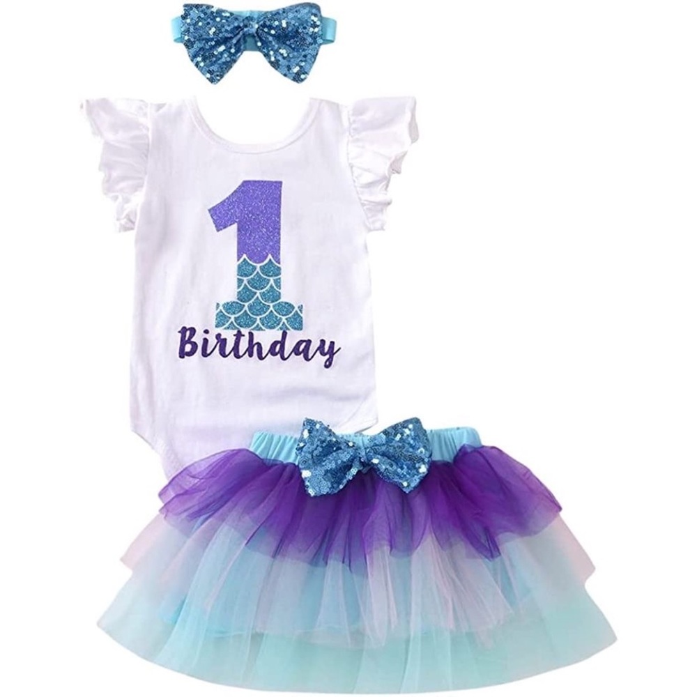 Amazon Baby Girl Mermaid Blue & Purple Onesie & Tulle Skirt Outfit Set